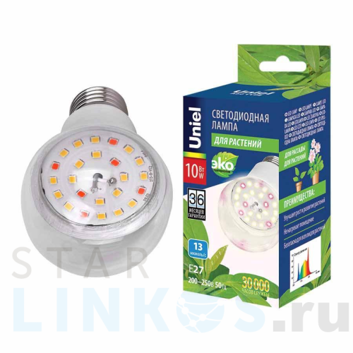 Купить с доставкой Лампа светодиодная для растений Uniel E27 10W прозрачная LED-A60-10W/SPFB/E27/CL PLP30WH UL-00007404 в Туле