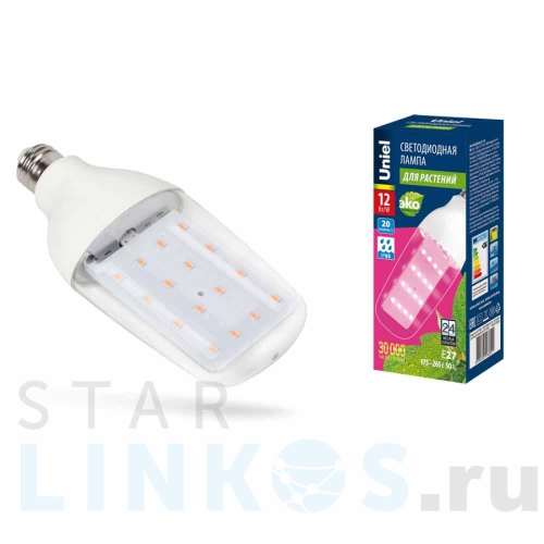 Купить с доставкой Лампа светодиодная для растений Uniel E27 12W прозрачная LED-B82-12W/SPBR/E27/CL PLP33WH UL-00007647 в Туле