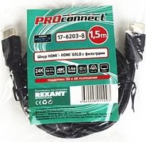 Купить Шнур Proconnect HDMI-HDMI gold, 1.5 м c фильтрами (PE bag) в Туле