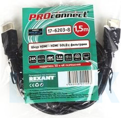 Купить Шнур Proconnect HDMI-HDMI gold, 1.5 м c фильтрами (PE bag) за 168 руб. в Туле Купить с доставкой Шнур Proconnect HDMI-HDMI gold, 1.5 м c фильтрами (PE bag) в Туле